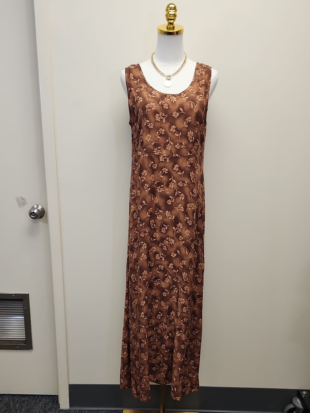 Worthington Brown Floral Sleeveless Maxi Dress Size 8